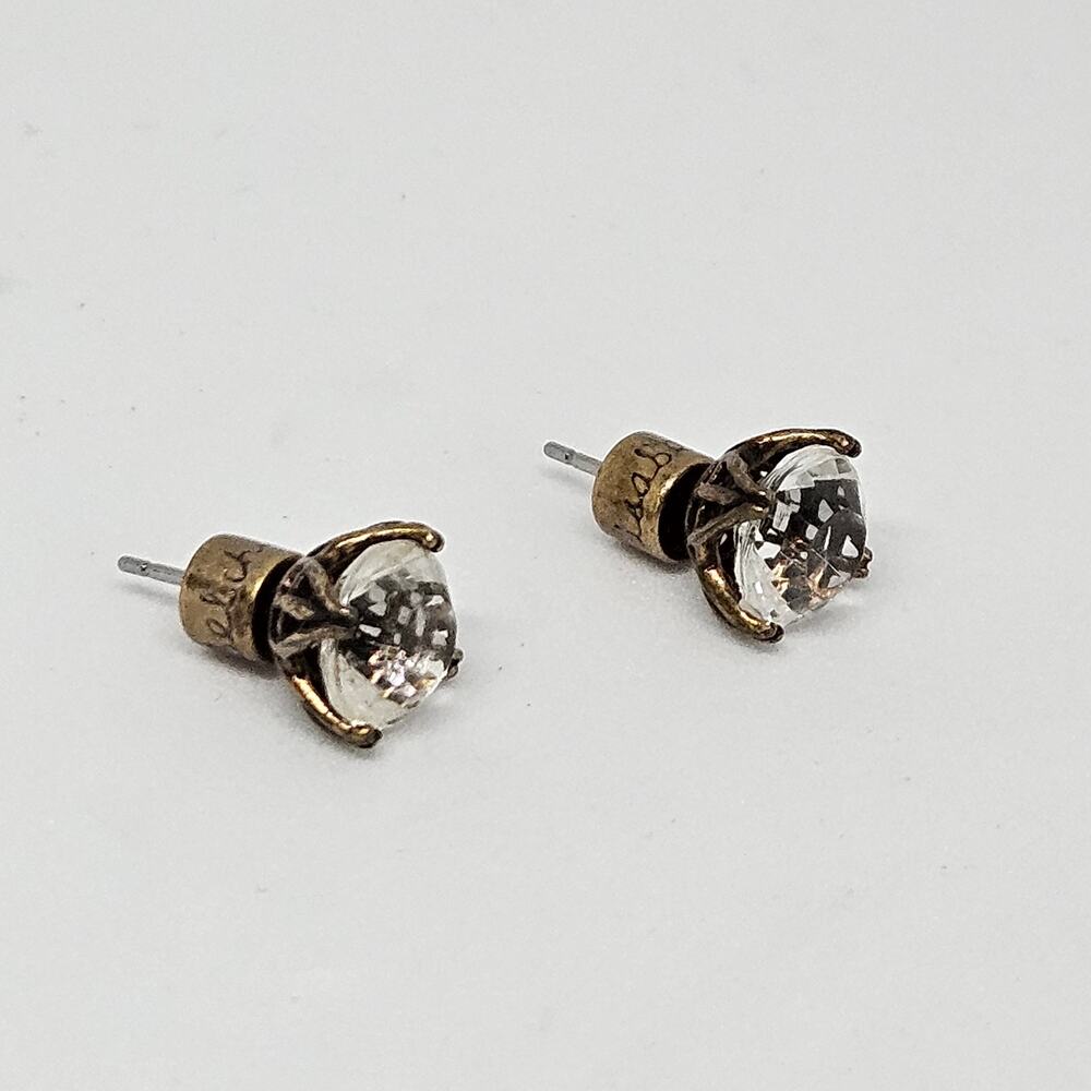 Chloe + Isabel Round Birthstone Stud Earrings E118CL Antique Brass-Plated Clear